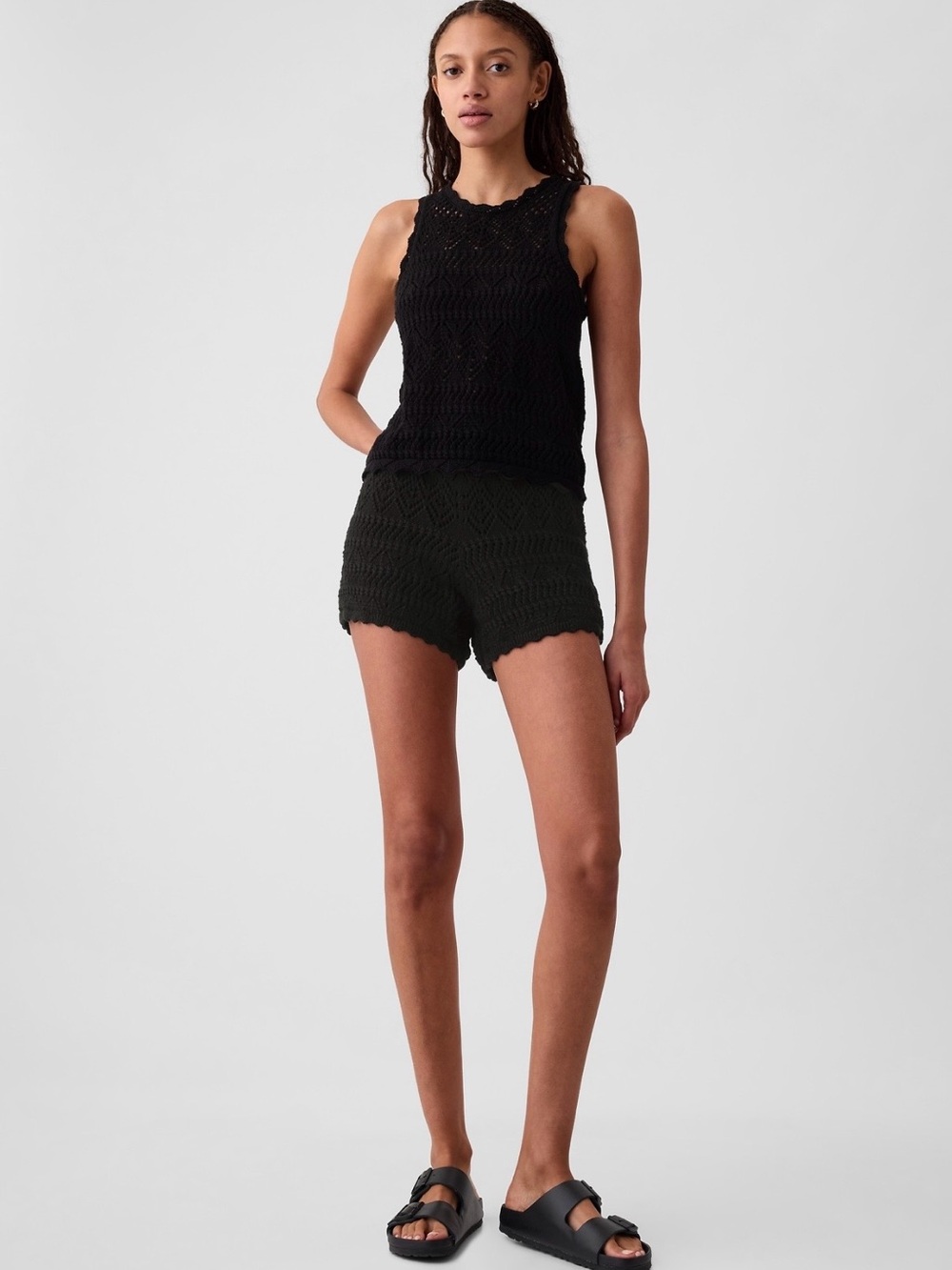 GAP Black Crochet Knit High-Waist Shorts Set
